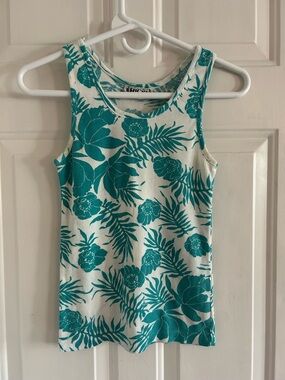 Ricki's Teal Floral Ribbed Tank Top VINTAGE